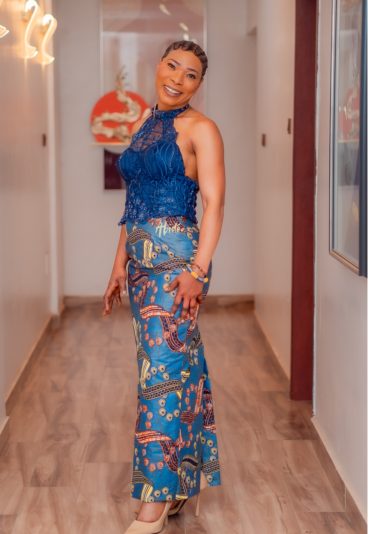 Ensemble jupe longue bleue