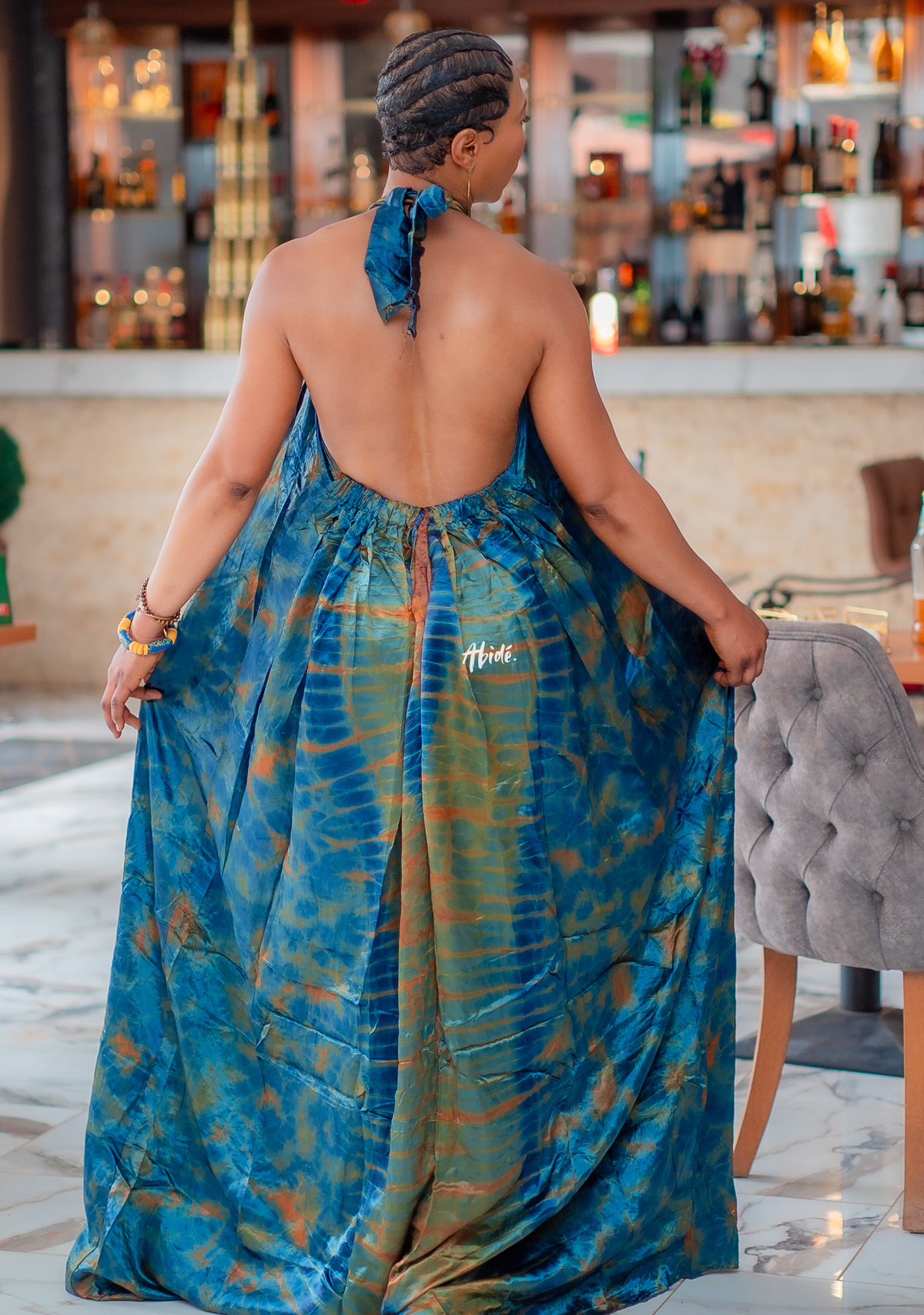 robe dos nu bleu turquoise